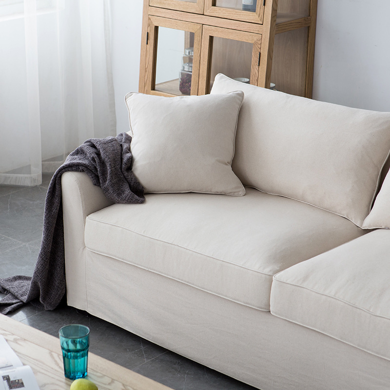 Minimalist Beige 2-Seater Sofa - Plush Loveseat with Cushions for Cozy Living Room