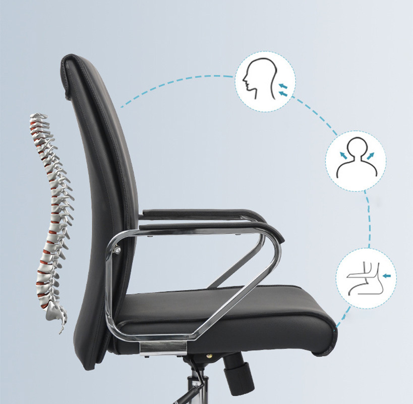Black Leather Office Chair with Chrome Base - Adjustable & Stylish