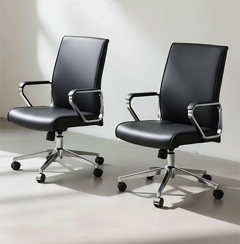 Black Leather Office Chair with Chrome Base - Adjustable & Stylish
