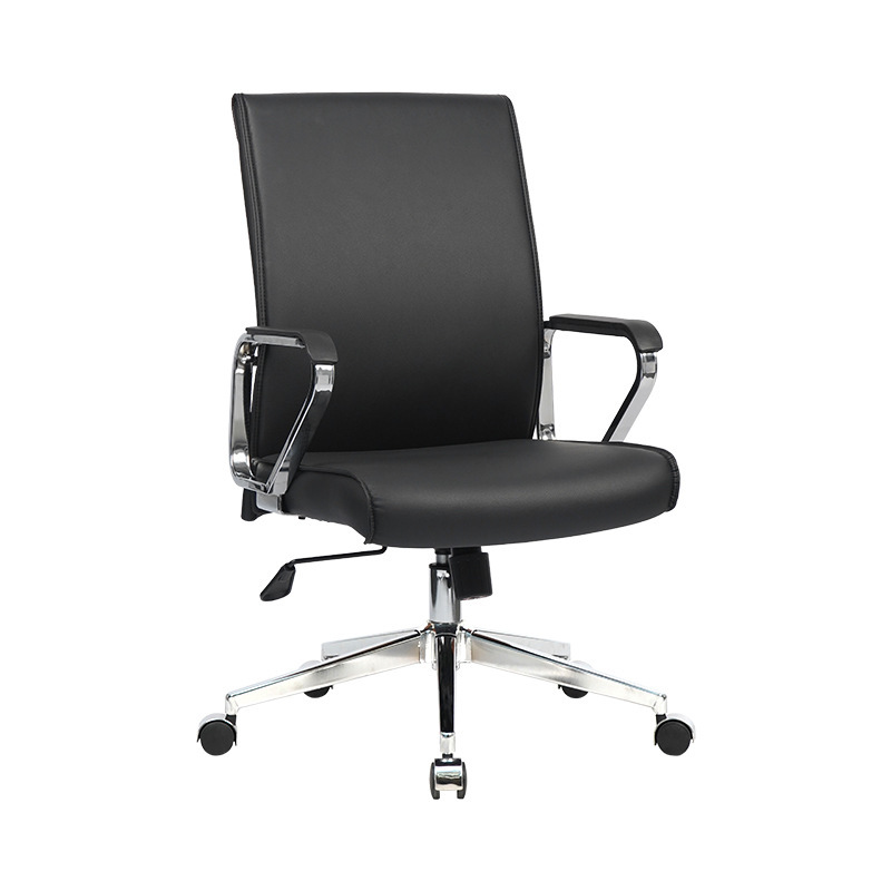 Black Leather Office Chair with Chrome Base - Adjustable & Stylish