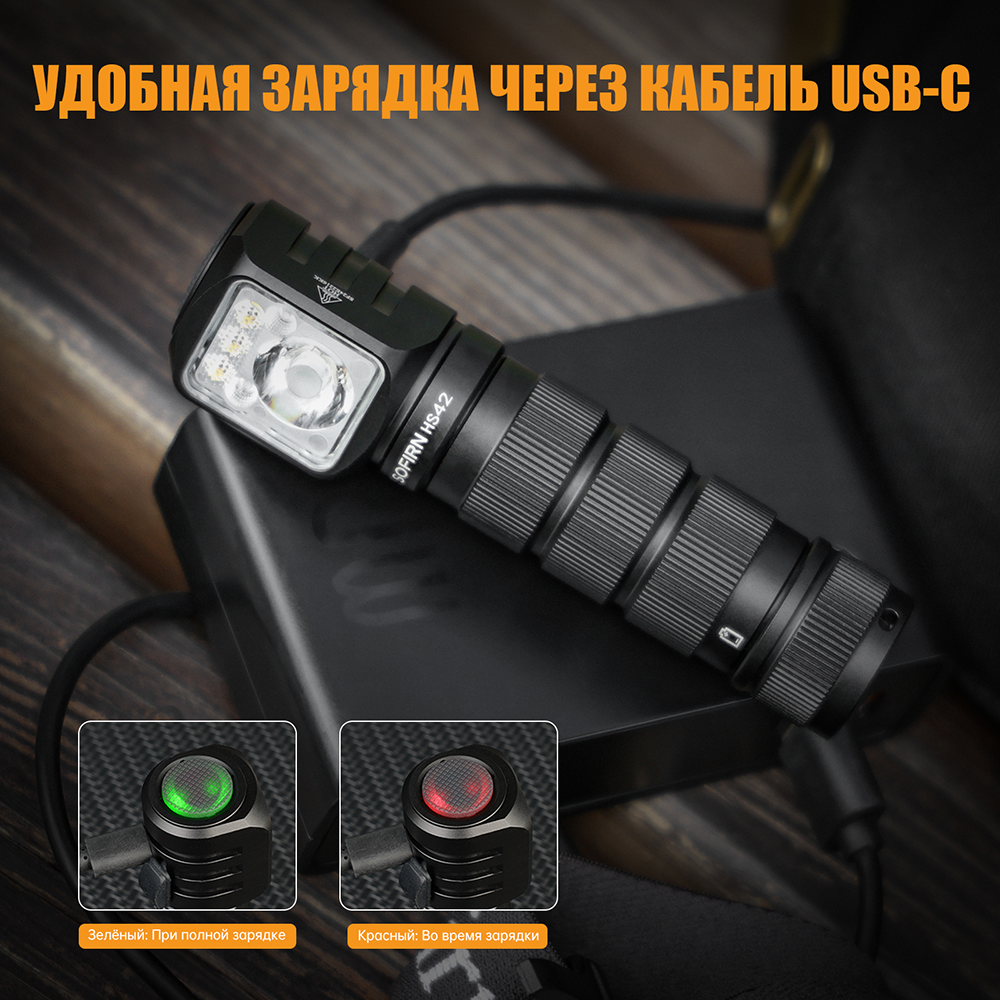 HS42 SST40 6000K Налобный фонарь 18650 аккумуляторный фонарик 2100лм USB C