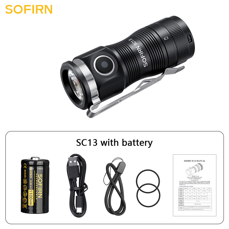 SC13 6000K SST40 LED 1300лм Мини Тактический фонарик 18350 6000K Аккумуляторный фонарь для ключей