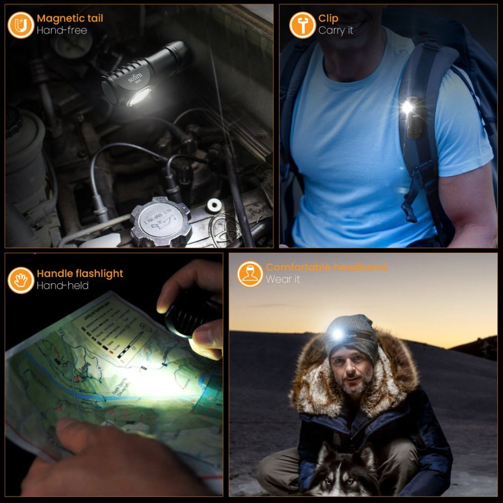 HS10 5000K USB C Перезаряжаемый Мини 16340 Налобный фонарь 1100lm LH351D 90CRI