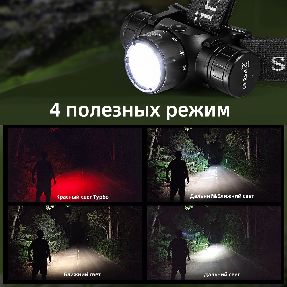 HS21 SFT40 6000K Налобный фонарь с ближним, дальним и красным светами 18650 с вращающимся регулятором яркости