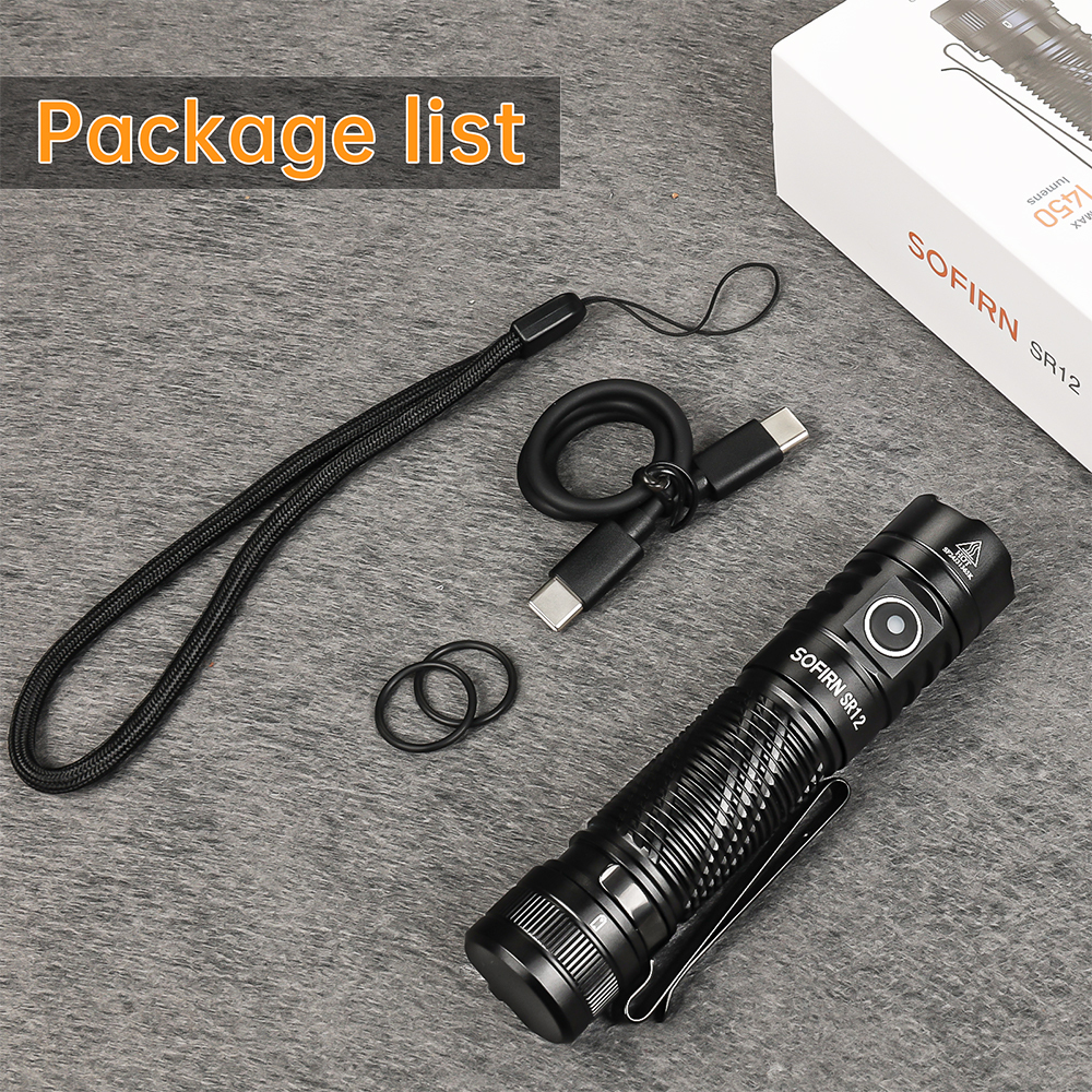 SR12 6000-6500K EDC фонарик 1450LM Мощный свет 18650 USB C Перезаряжаемый фонарь IP68