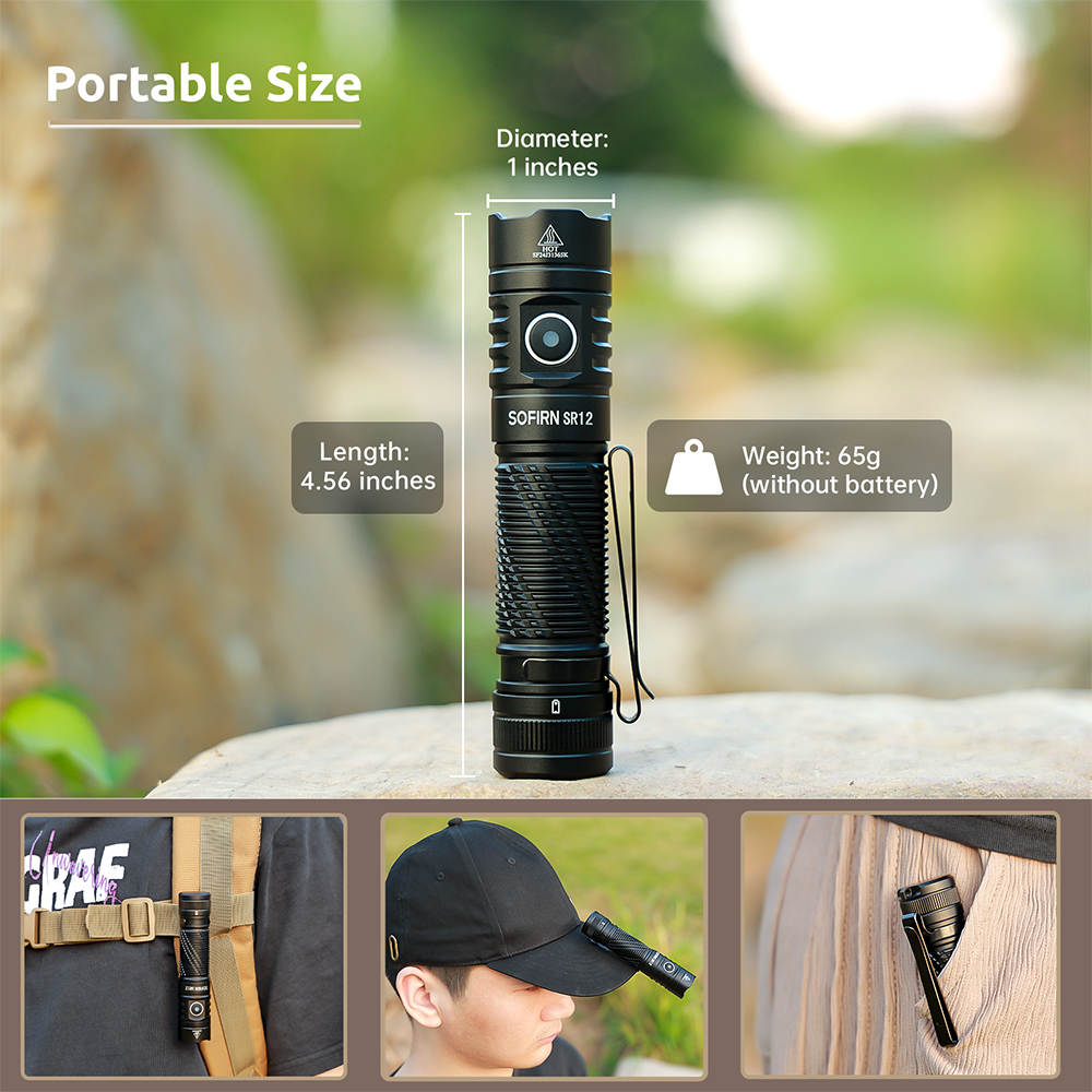 SR12 6000-6500K EDC фонарик 1450LM Мощный свет 18650 USB C Перезаряжаемый фонарь IP68