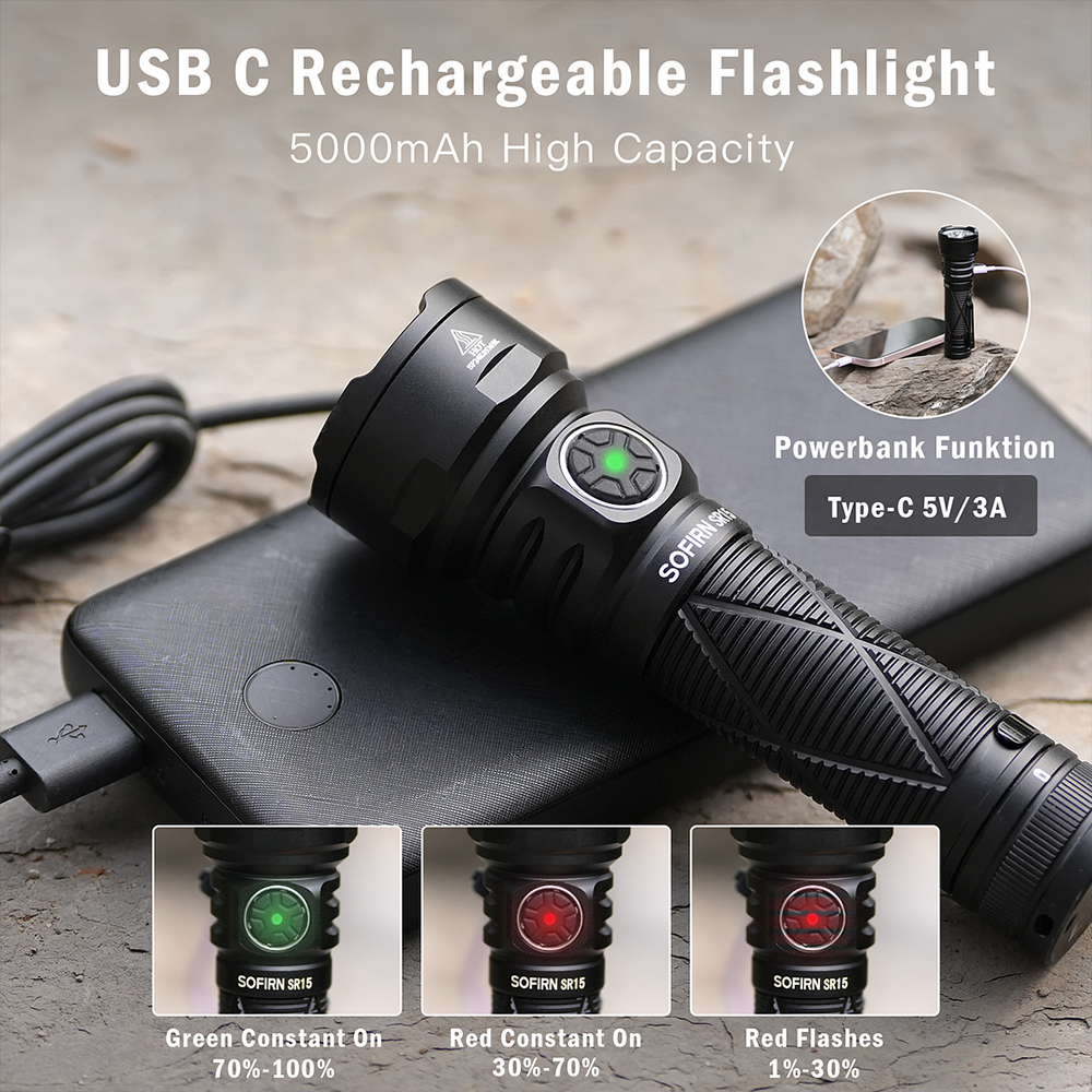 SR15 SFT25R 6000-6500K мощный фонарь 4500lm дальность 510 м USB C IP68 перезаряжаемый фонарик