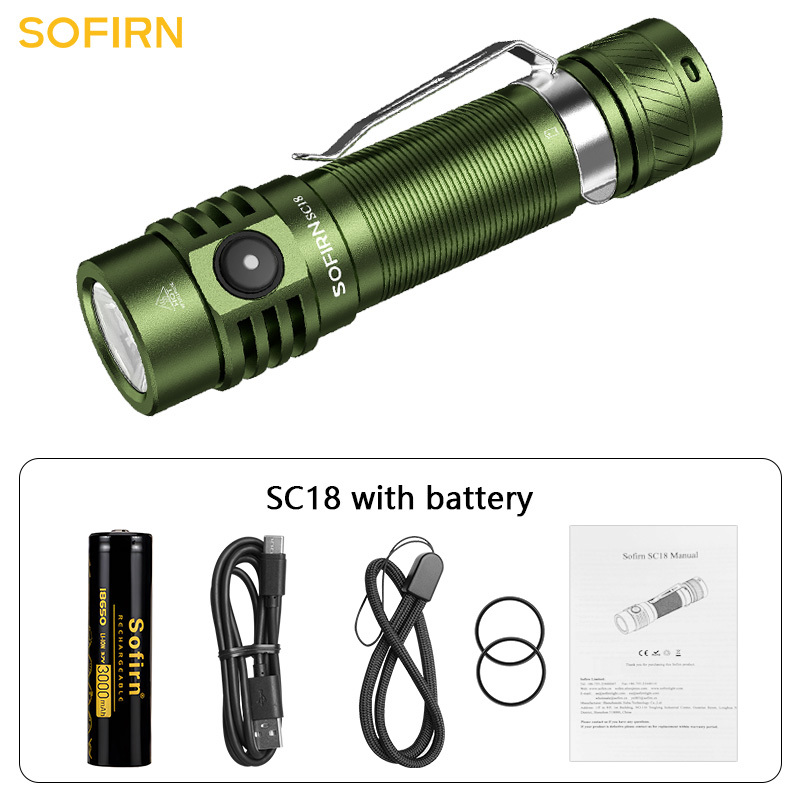 SOFIRN SC18 6000K Карманный фонарь 1800лм Type-c TIR Линза EDC аккумуляторный 18650