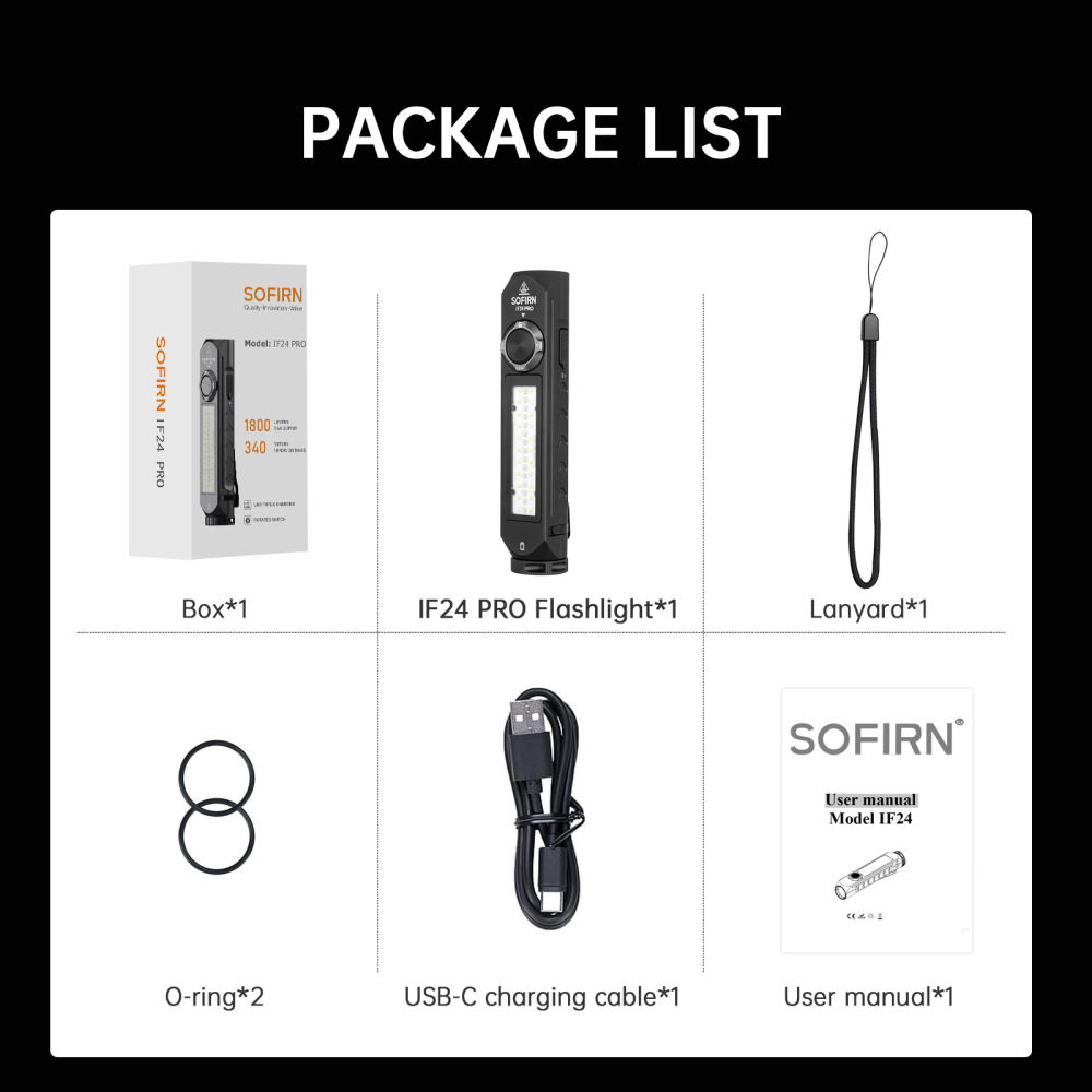 IF24 PRO SFT40 RGB Фонарь 5000K 1800лм аккумуляторный фонарик 18650 USB C Точечный светильник с магнитом