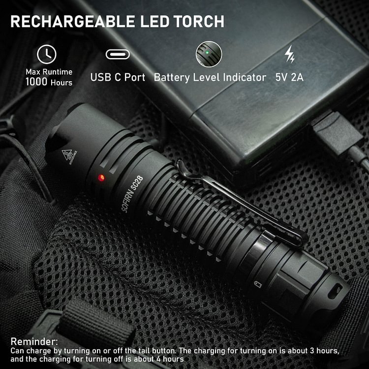 SC28 XHP50B 6000K Type-C Перезаряжаемый тактический фонарик 2800лм аккумулятор 21700