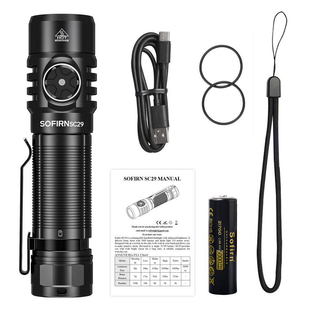 SC29 XHP50B Type-C перезаряжаемый ручной фонарик 21700 для кемпинга мощный 3000лм