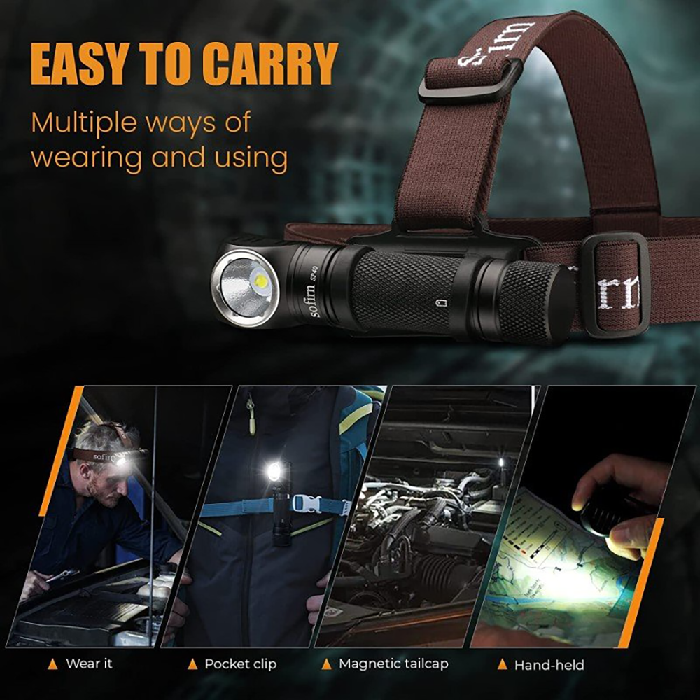Sofirn SP40 1200lm Налобный фонарь XPL LED,18650 Type C перезаряжаемый фонарик 5000K с индикатором мощности, Магнитный хвост