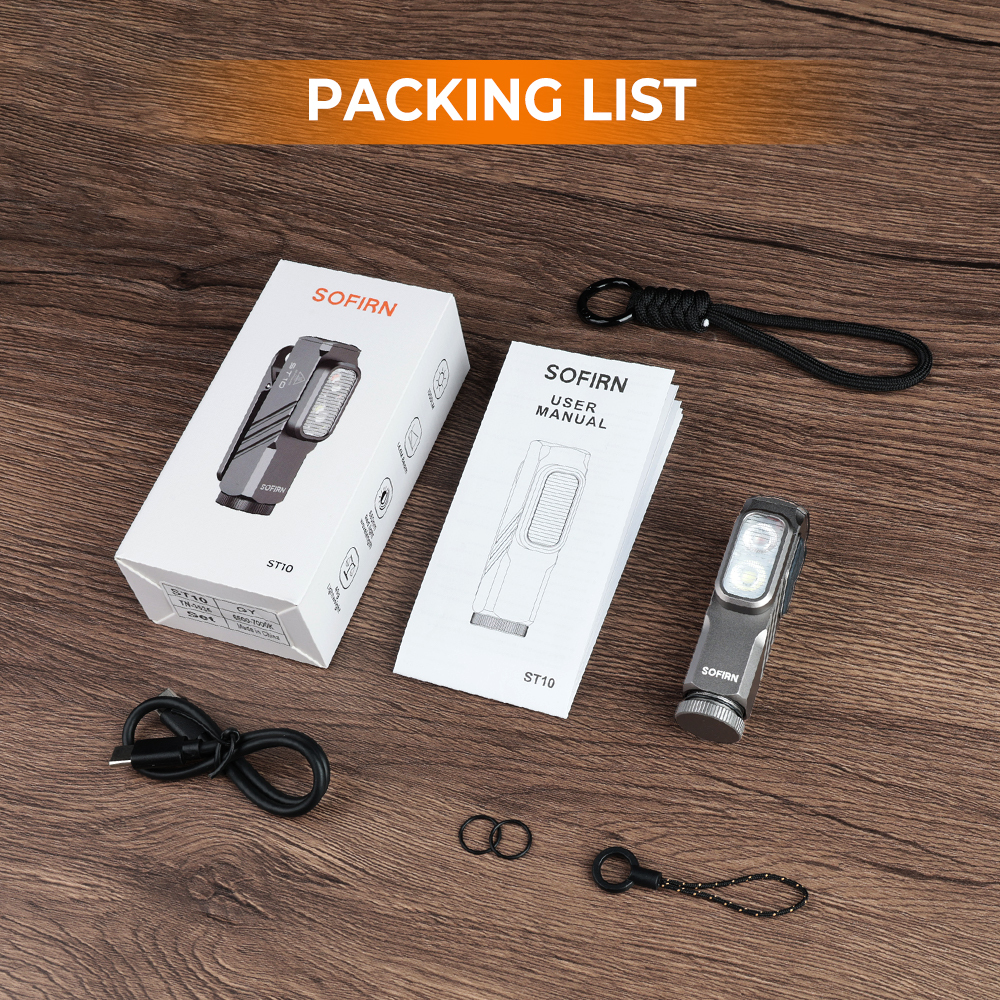 Sofirn ST10 1000 люмен 7000K TN-3535, 14500 аккумулятор со встроенным портом зарядки Двойной электронный переключатель Железно-серый зажимной рабочий светильник