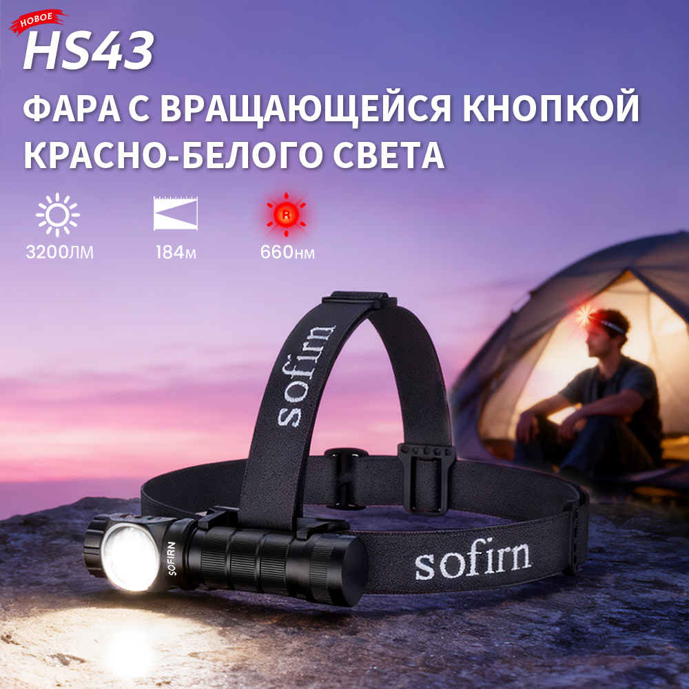 HS43 3200 люмен 6500-7000K, светодиод TN-3535, красный свет, поворотный магнитный переключатель, Магнитное основание фонарь налобный аккумуляторный