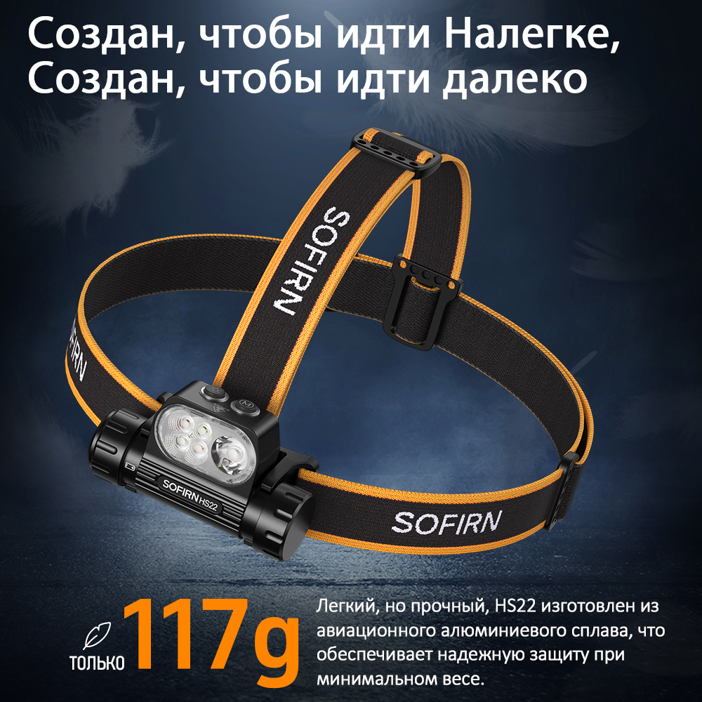 HS22 2500lm Налобный фонарь с несколькими источниками света SFT25R, перезаряжаемый на 6000 К, с двойным переключателем теплого света на 2700 К