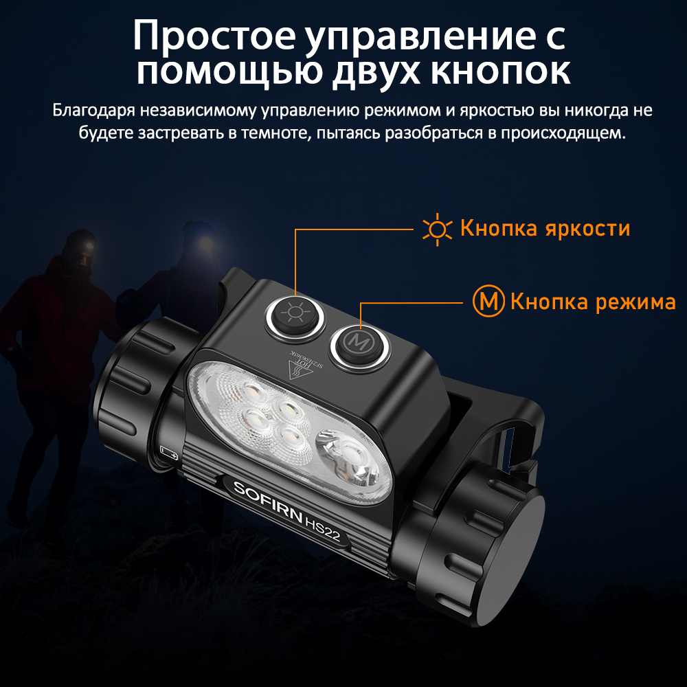 HS22 2500lm Налобный фонарь с несколькими источниками света SFT25R, перезаряжаемый на 6000 К, с двойным переключателем теплого света на 2700 К