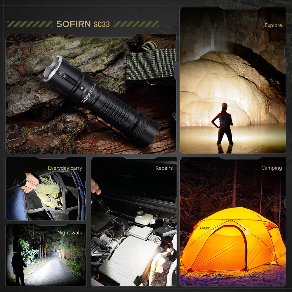 SOFIRN SC33 XHP70D Тактический фонарик 5200лм 21700 мощный светодиодный аккумуляторный фонарь Type-C