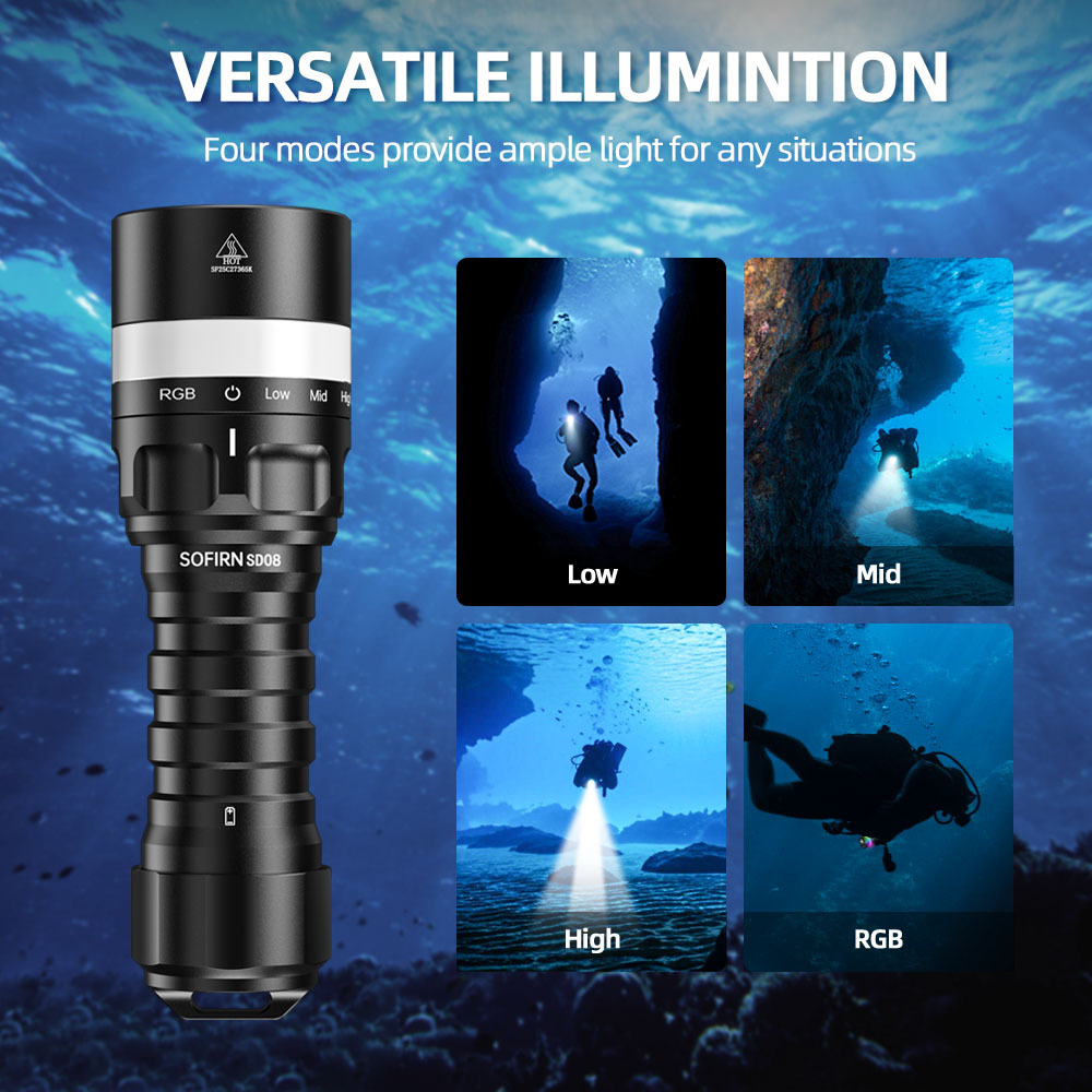 SOFIRN SD08 3200lm Водолазный фонарик 6000K для подводного плавания 360 RGB 21700