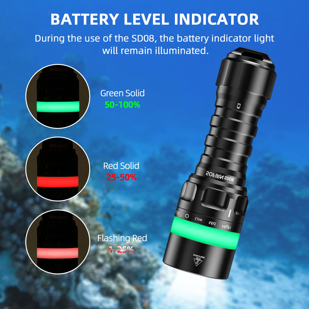 SOFIRN SD08 3200lm Водолазный фонарик 6000K для подводного плавания 360 RGB 21700
