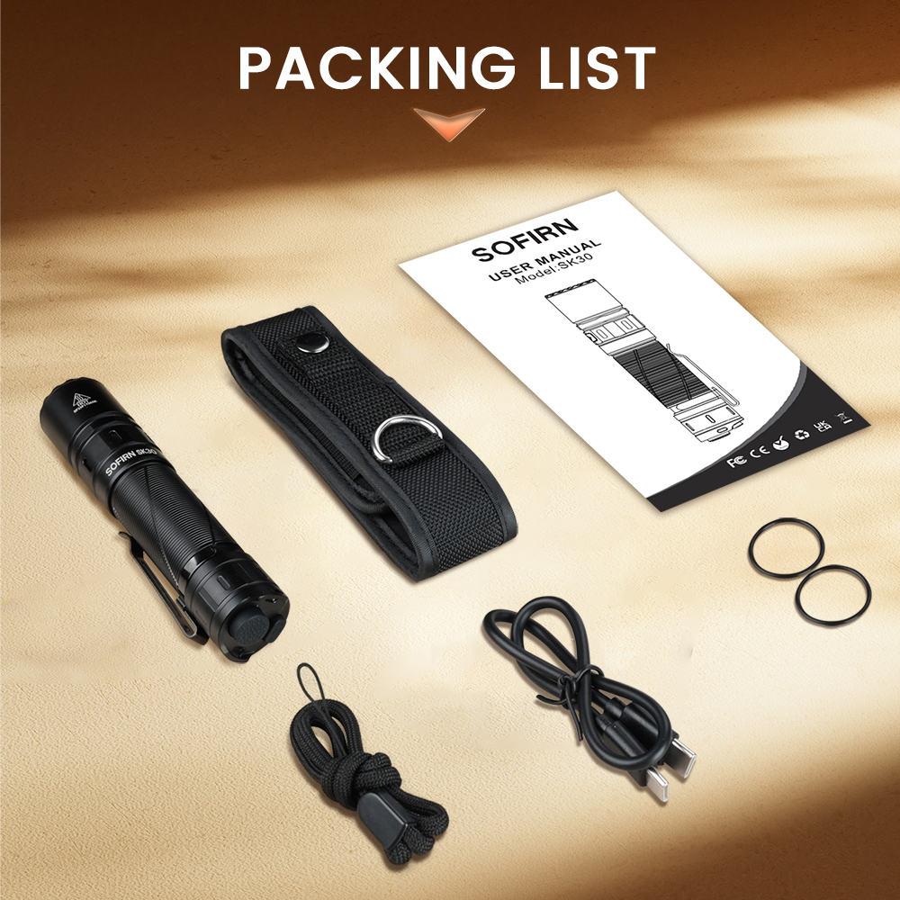 SOFIRN SK30 2800LM Тактический фонарь SFT70 LED 6500K 21700 USB C Перезаряжаемый двойным переключателем