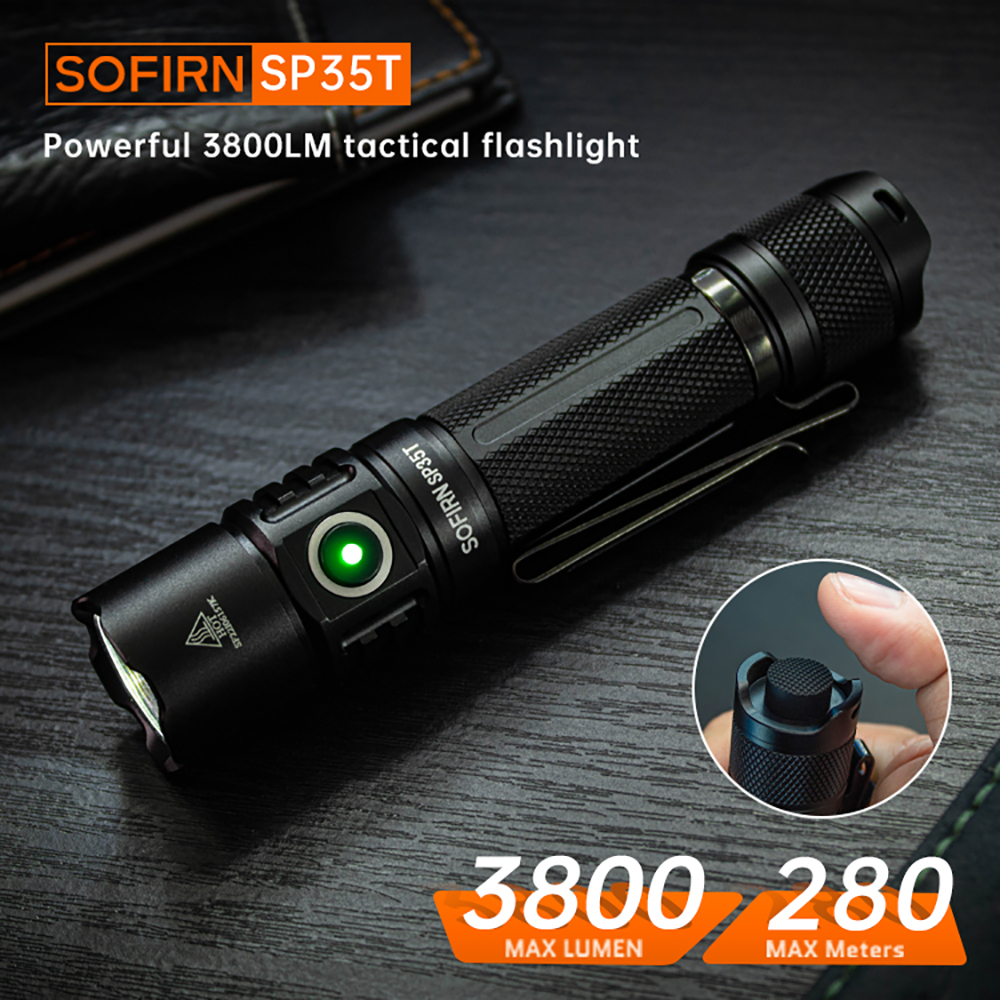 Sofirn SP35T 3800lm Мощный перезаряжаемый фонарь 6000K с двойным переключателем и индикатором мощности ATR