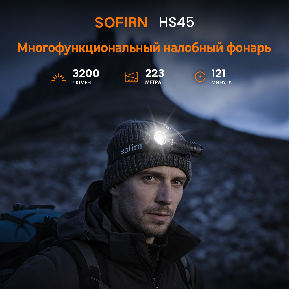 SOFIRN HS45 3200лм Яркий фонарик 6000K Холодный белый свет с охлаждающим вентилятором