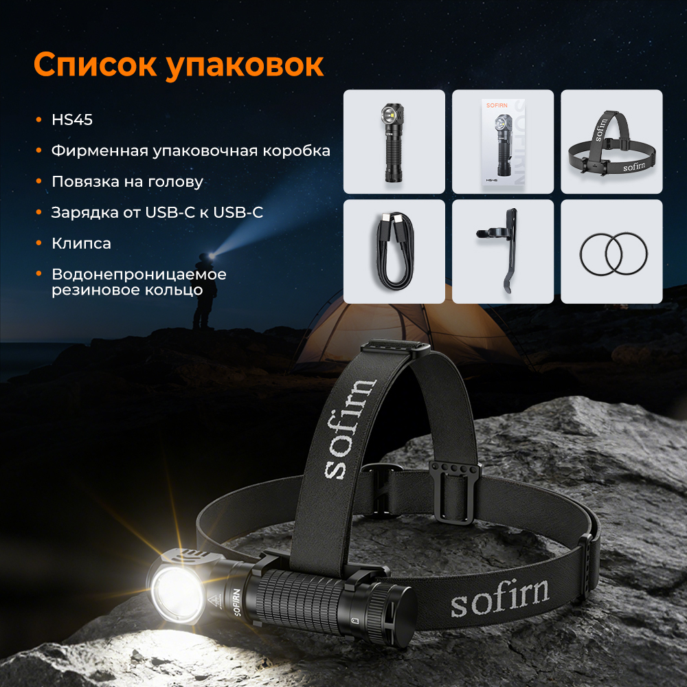 SOFIRN HS45 3200лм Яркий фонарик 6000K Холодный белый свет с охлаждающим вентилятором