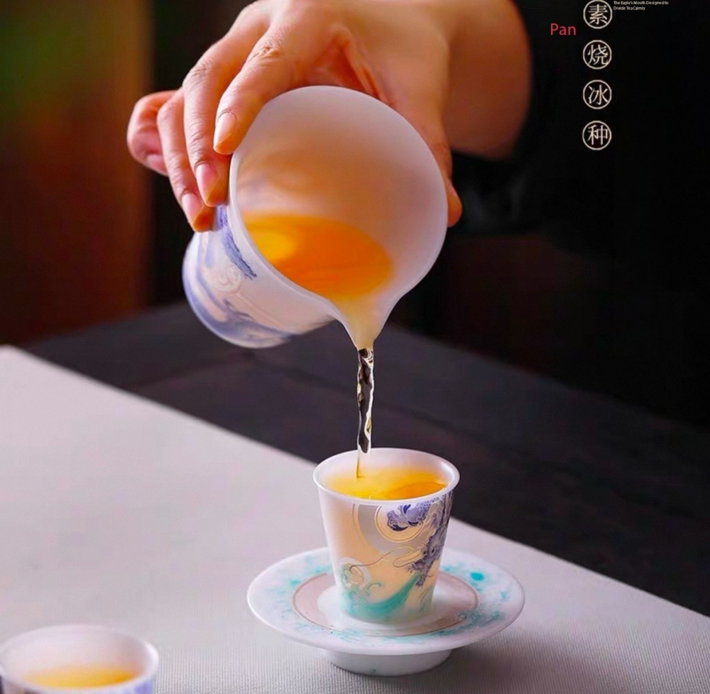 Ice Jade Porcelain Kung Fu Tea Set Year of the Dragon Forbidden City Cultural Creation High-end White Porcelain Covered Bowl Tea Cup Light Luxury Gift Set