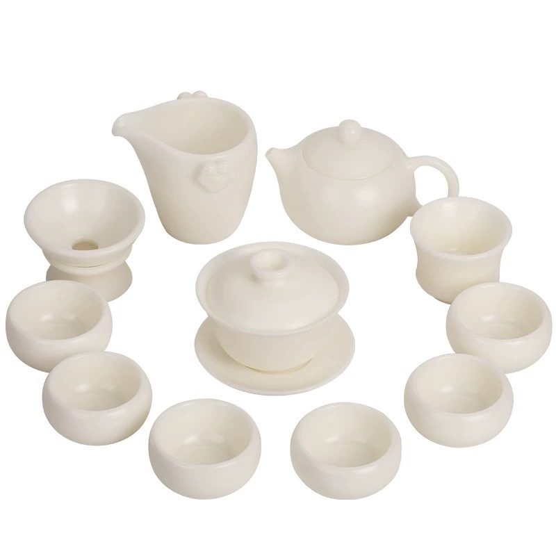 Handmade White Porcelain Sheep Jade Porcelain Premium Tea Set