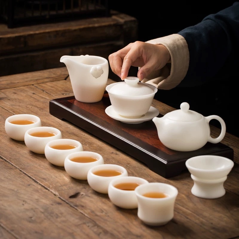 Handmade White Porcelain Sheep Jade Porcelain Premium Tea Set