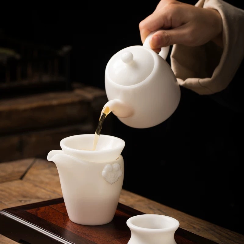 Handmade White Porcelain Sheep Jade Porcelain Premium Tea Set