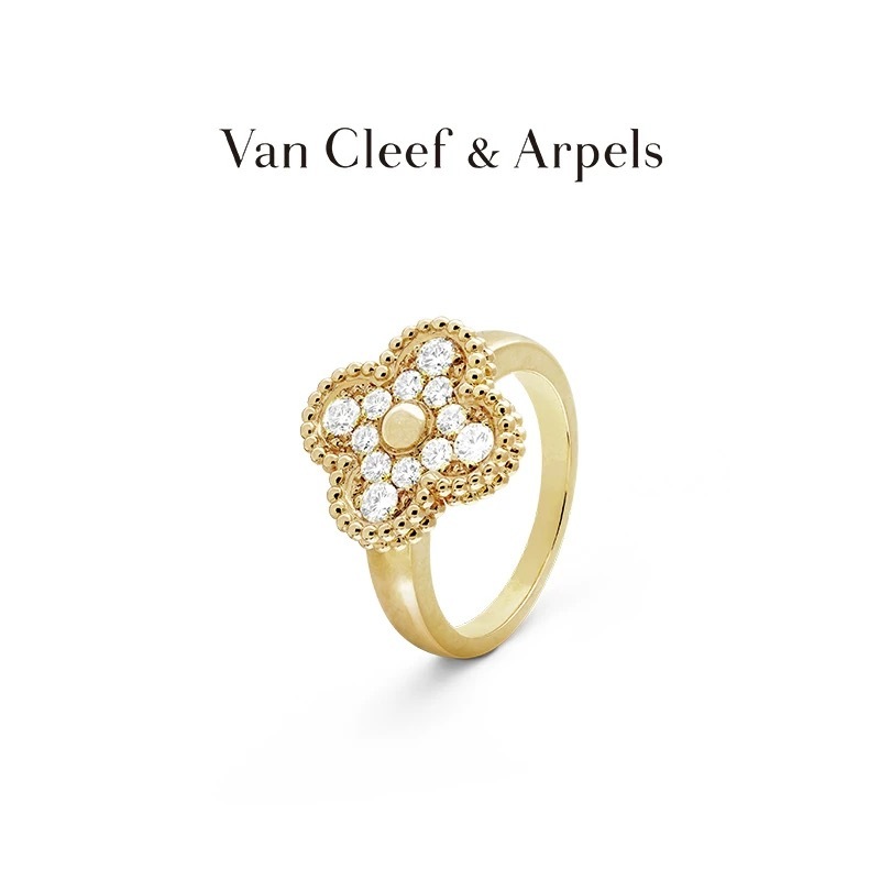 Van Cleef & Arpels Official Flagship Store – Lucky Alhambra Four-Leaf Clover Collection K Gold and Diamond Ring