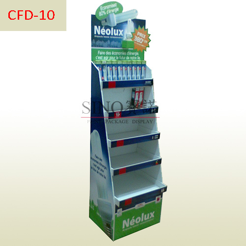 POP Fluorescent Lamp 5 shelves cardboard floor display stand,POP display stand, custom made display rack manufacturer, Paper Package Boxes, Gift boxes, Shopping bag factory China factory, Sino Printing & Packaging,POP Fluorescent Lamp 5 shelves cardboard floor display stand
