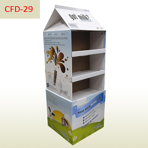 Custom shape Dairy pop Milk cardboard floor Display stand,POP display stand, custom made display rack manufacturer, Paper Package Boxes, Gift boxes, Shopping bag factory China factory, Sino Printing & Packaging,Custom shape Dairy pop Milk cardboard floor Display stand
