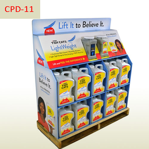 Custom made supermarket sales floor display half pallet display stand,POP display stand, custom made display rack manufacturer, Paper Package Boxes, Gift boxes, Shopping bag factory China factory, Sino Printing & Packaging,Crash Helmet Point of sales two sided corrugated cardboard Pallet display stand