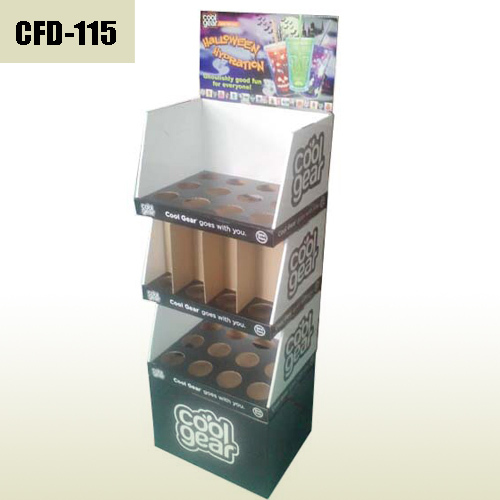 Vacuum cup retail cardboard floor display rack,POP display stand, custom made display rack manufacturer, Paper Package Boxes, Gift boxes, Shopping bag factory China factory, Sino Printing & Packaging,Vacuum cup retail cardboard floor display rack