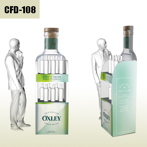 Wine retail wine-bottle shaped cardboard floor display stand,POP display stand, custom made display rack manufacturer, Paper Package Boxes, Gift boxes, Shopping bag factory China factory, Sino Printing & Packaging,Wine retail wine-bottle shaped cardboard floor display stand