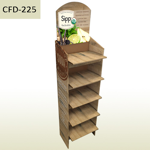 Wine retail wine-bottle shaped cardboard floor display stand,POP display stand, custom made display rack manufacturer, Paper Package Boxes, Gift boxes, Shopping bag factory China factory, Sino Printing & Packaging,Corrugated cardboard Floor stand display for fruit retail