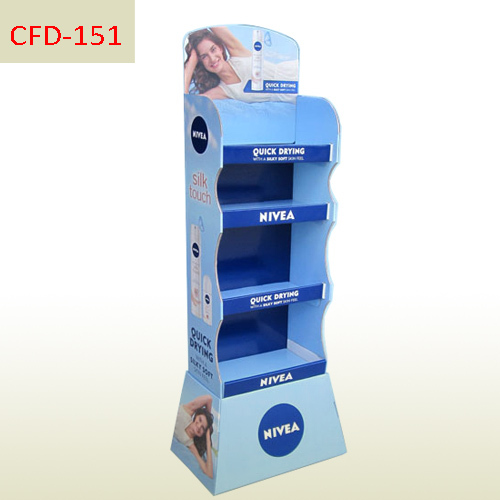 NIVEA lipstick custom made and printed corrugated floor standing display shelves,POP display stand, custom made display rack manufacturer, Paper Package Boxes, Gift boxes, Shopping bag factory China factory, Sino Printing & Packaging,NIVEA lipstick custom printed corrugated floor display stand