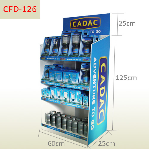 Adventure lamp retail cardboard floor display stand,POP display stand, custom made display rack manufacturer, Paper Package Boxes, Gift boxes, Shopping bag factory China factory, Sino Printing & Packaging,Adventure lamp retail cardboard floor display stand