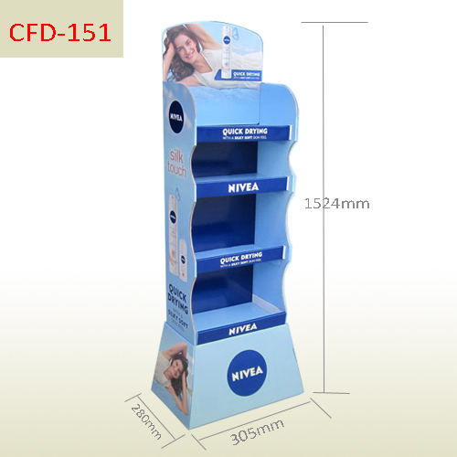 NIVEA lipstick custom made and printed corrugated floor standing display shelves,POP display stand, custom made display rack manufacturer, Paper Package Boxes, Gift boxes, Shopping bag factory China factory, Sino Printing & Packaging,NIVEA lipstick custom printed corrugated floor display stand
