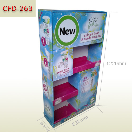 Skin cream retail Custom made Cardboard floor display stand,POP display stand, custom made display rack manufacturer, Paper Package Boxes, Gift boxes, Shopping bag factory China factory, Sino Printing & Packaging,Skin cream retail Custom made Cardboard floor display stand