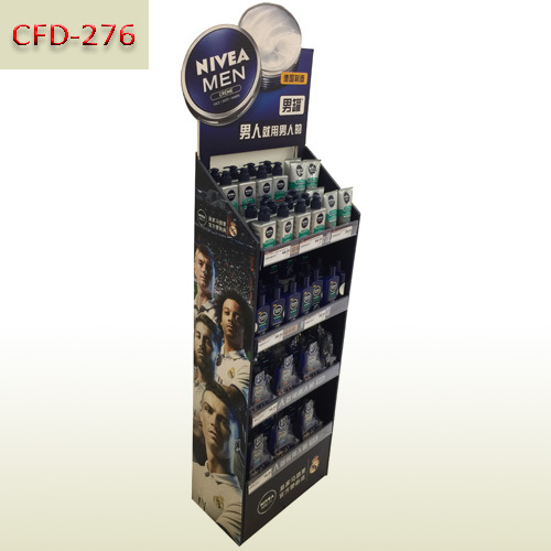 Men's moisturizing cream retail Cardboard Floor Display Stand,POP display stand, custom made display rack manufacturer, Paper Package Boxes, Gift boxes, Shopping bag factory China factory, Sino Printing & Packaging,Men's moisturizing cream retail Cardboard Floor Display Stand