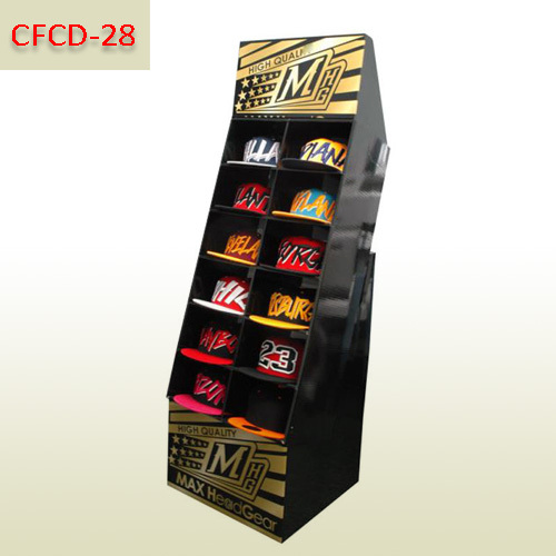 Fashion shop custom cardboard floor display stand for cap,POP display stand, custom made display rack manufacturer, Paper Package Boxes, Gift boxes, Shopping bag factory China factory, Sino Printing & Packaging,Fashion shop custom cardboard floor display stand for cap