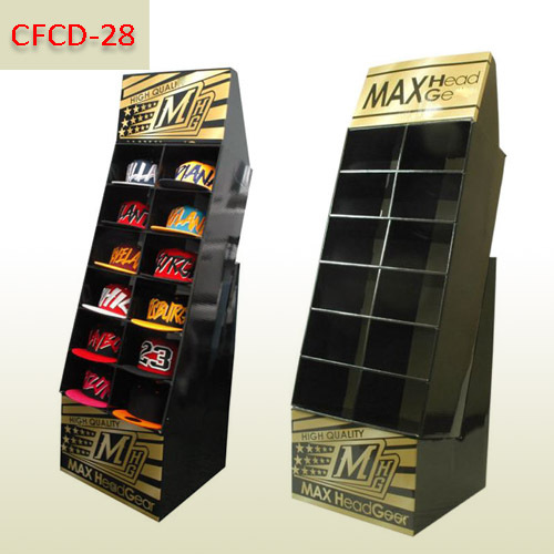 Fashion shop custom cardboard floor display stand for cap,POP display stand, custom made display rack manufacturer, Paper Package Boxes, Gift boxes, Shopping bag factory China factory, Sino Printing & Packaging,Fashion shop custom cardboard floor display stand for cap