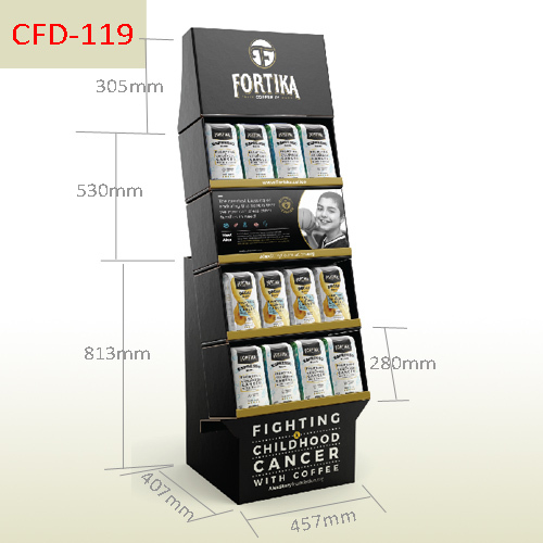 Free standing cardboard display rack for coffee bags,POP display stand, custom made display rack manufacturer, Paper Package Boxes, Gift boxes, Shopping bag factory China factory, Sino Printing & Packaging,Free standing cardboard display rack for coffee bags