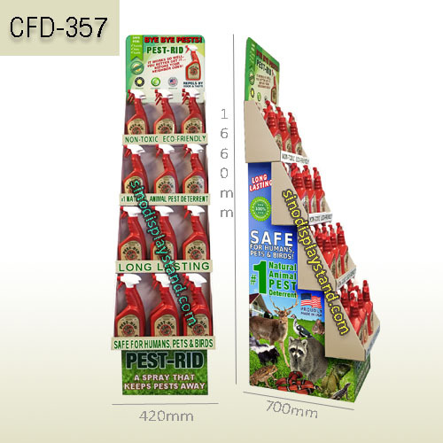 Promotion cardboard floor display rack for pest-rid spray,POP display stand, custom made display rack manufacturer, Paper Package Boxes, Gift boxes, Shopping bag factory China factory, Sino Printing & Packaging,Promotion cardboard floor display rack for pest-rid spray