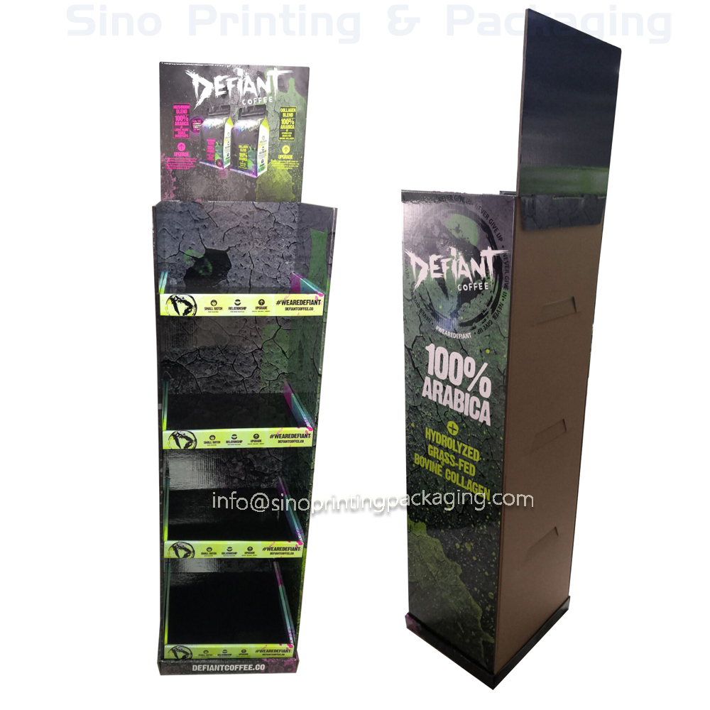 Cardboard floor display shelves rack for Coffee bags sales promotion in supermarket,POP display stand, custom made display rack manufacturer, Paper Package Boxes, Gift boxes, Shopping bag factory China factory, Sino Printing & Packaging,Cardboard floor display shelves rack for Coffee bags sales promotion in supermarket