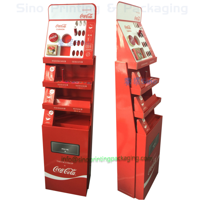 Cosmetics Lip sticks and Tint Eye brow sales promotion and exhibition Cardboard floor display stand,POP display stand, custom made display rack manufacturer, Paper Package Boxes, Gift boxes, Shopping bag factory China factory, Sino Printing & Packaging,Cosmetics Lip sticks and Tint Eye brow sales promotion and exhibition Cardboard floor display stand