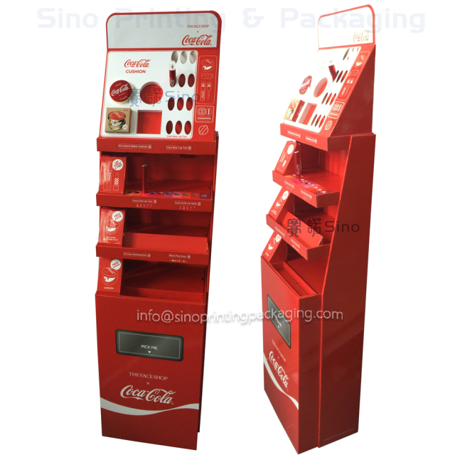 Cosmetics Lip sticks and Tint Eye brow sales promotion and exhibition Cardboard floor display stand,POP display stand, custom made display rack manufacturer, Paper Package Boxes, Gift boxes, Shopping bag factory China factory, Sino Printing & Packaging,Cosmetics Lip sticks and Tint Eye brow sales promotion and exhibition Cardboard floor display stand
